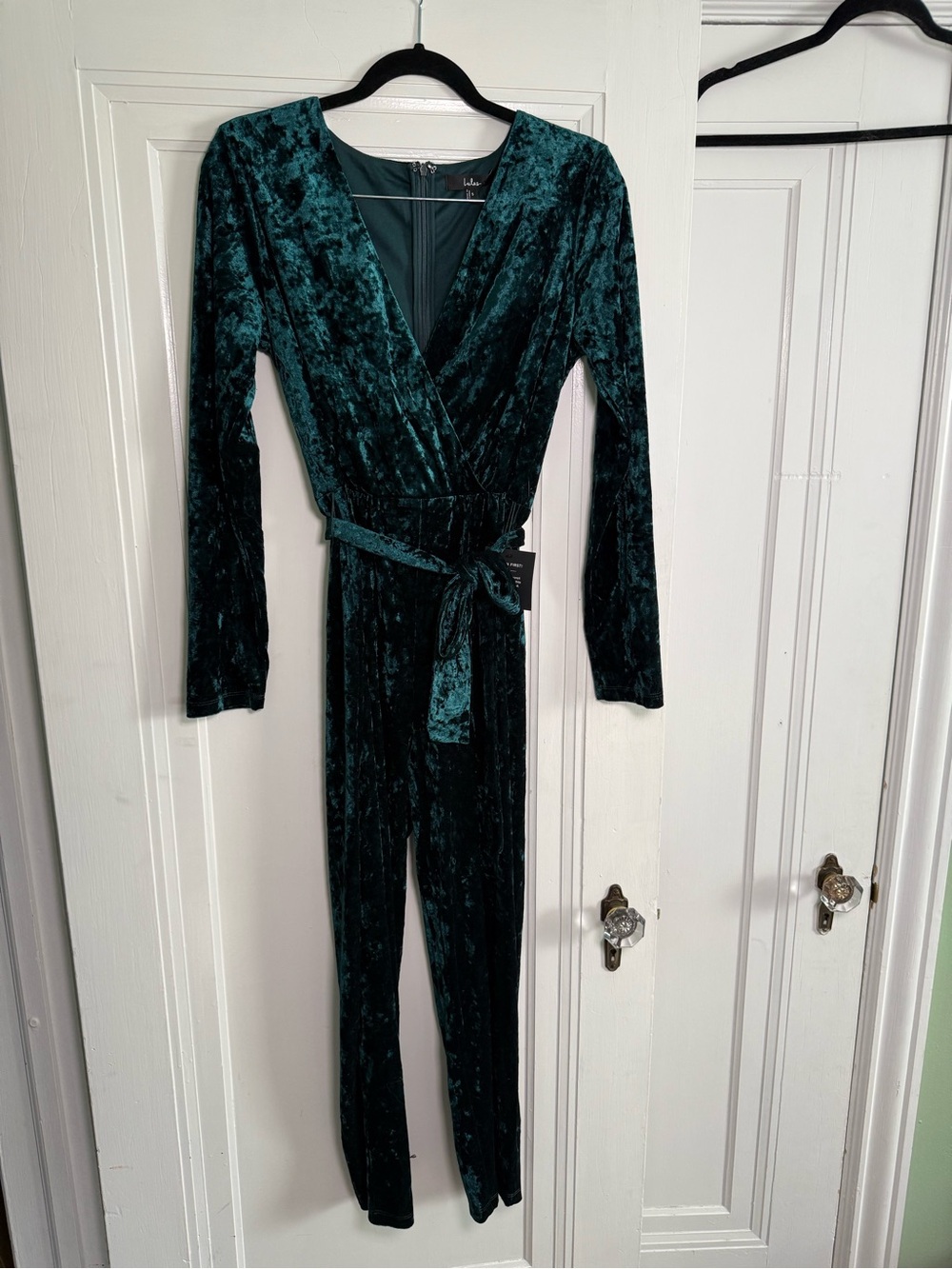 Lulus Emerald Green Velvet Wrap Jumpsuit | MSRP $69